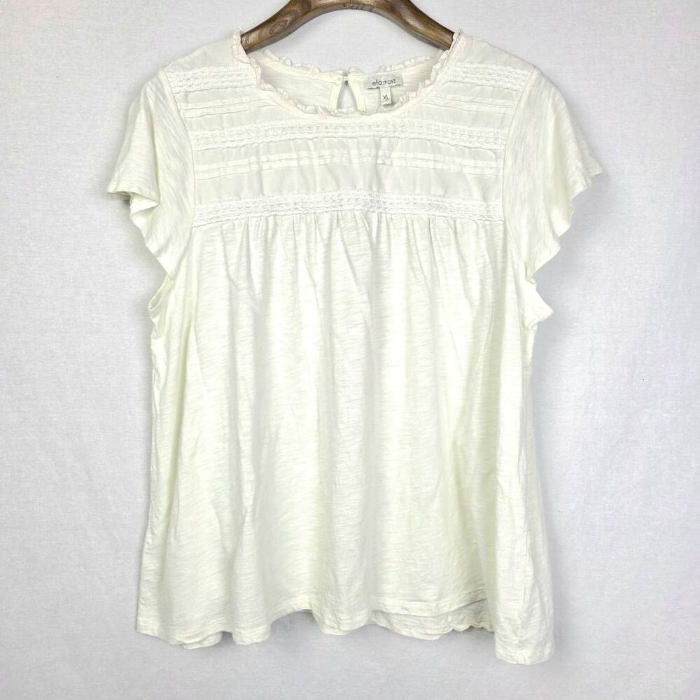 Ella Moss Boho Peasant Top XL Cream Lace Ruffle